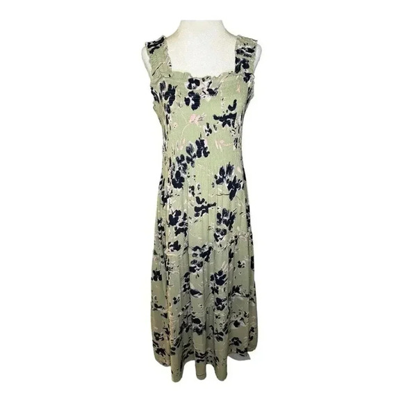 NEW Vero Moda‎ Women's Size 14 Green Floral Smocked Midi Dress Sleeveless NWT - Picture 1 of 5